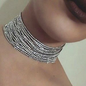 Multi-layer rhinestone lariat choker